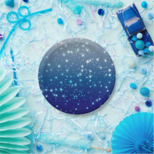 Prato De Papel Faíscas de Natal Estrelas Céu Azul