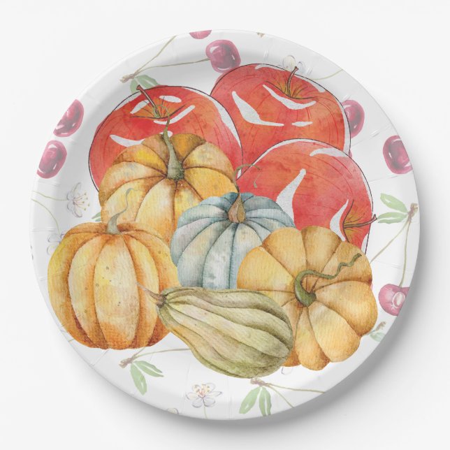 Prato De Papel Fala de Abóbora e Maçãs (Frente)