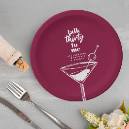 Prato De Papel Fale 30 comigo, aniversário de 30 anos Cocktail Pa