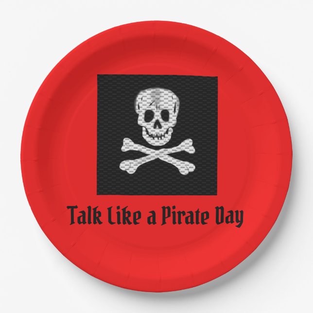 Prato De Papel Fale como um Dia Pirata e Halloween (Frente)