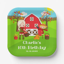 Prato De Papel Fall Autumn Barnyard Birthday Blona Hair Girl