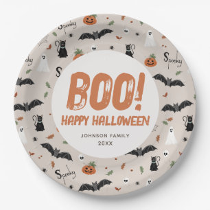 Prato De Papel Fall Boo do Dia das Bruxas da Família Spooky