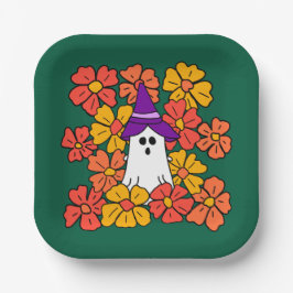 Prato De Papel Fall Floral Halloween Ghost