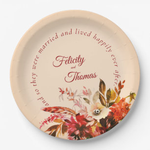 Prato De Papel Fall Floral Ivory Blush Felizmente Depois Do Casam
