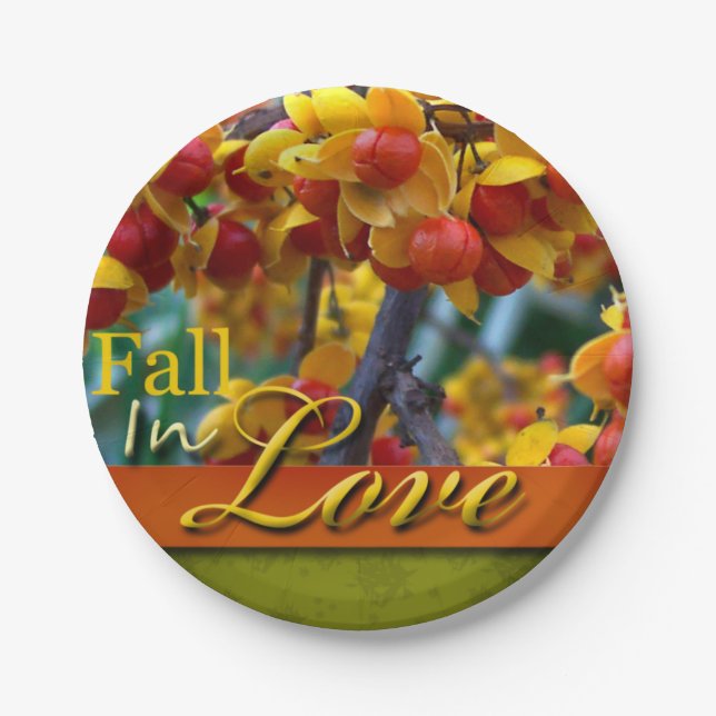 Prato De Papel Fall In Love Wedumn Floral Photo Design (Frente)