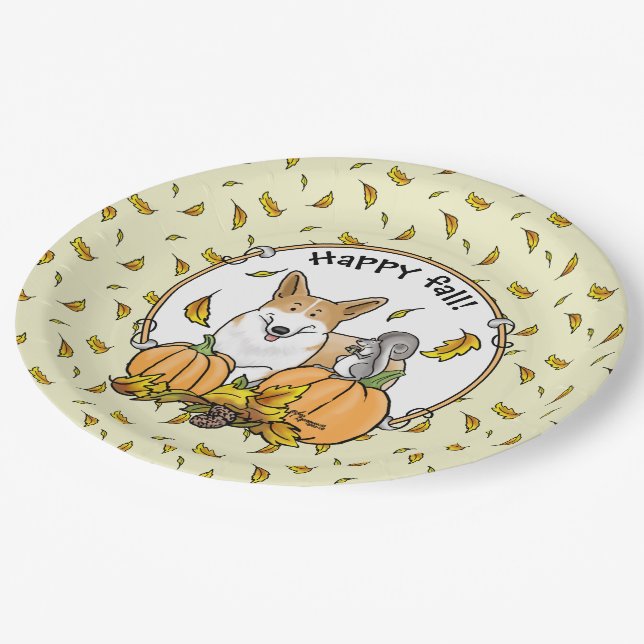 Prato De Papel Fall Pembroke Welsh Corgi (vermelho 1) Pumpkins Cu (Inclinado)