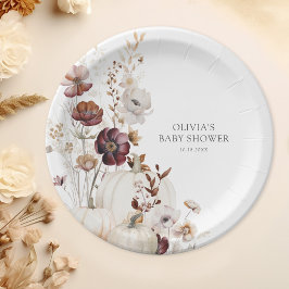 Prato De Papel Fall Pumpkin Boho Wildflower Baby Shower