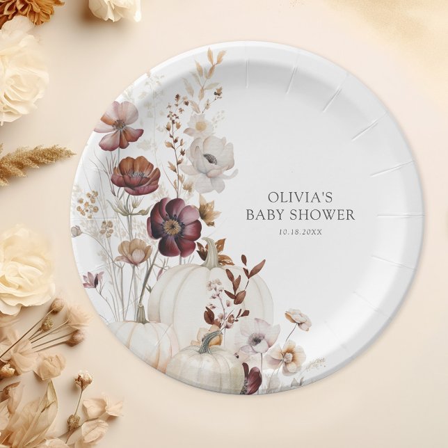 Prato De Papel Fall Pumpkin Boho Wildflower Baby Shower (Criador carregado)