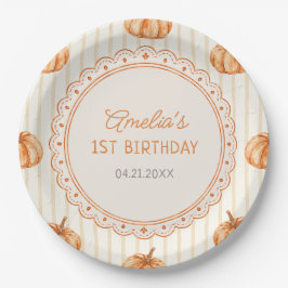 Prato De Papel Fall Stripes Little Pumpkin Baby Shower