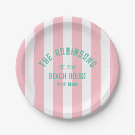Prato De Papel Família Beach House Nome Pink Cabana Stripe