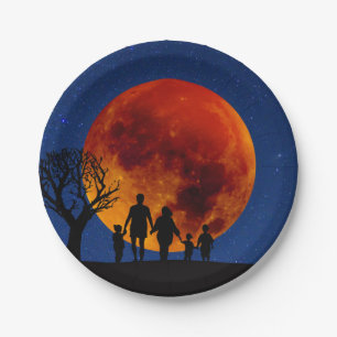 Prato De Papel Família de Eclipse Lunar de Lua Sanguínea