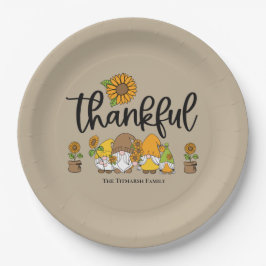 Prato De Papel Família de gnomos de girassol.