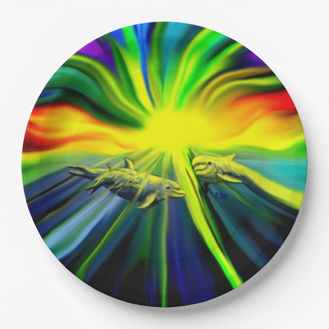 Prato De Papel Família de golfinhos no sol (Frente)