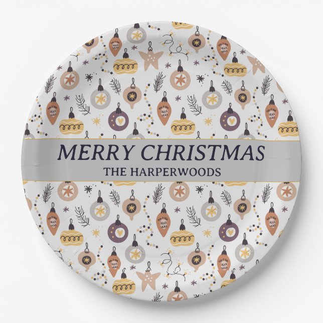 Prato De Papel Família de Natal Decorativa Moderna e Elegante (Frente)