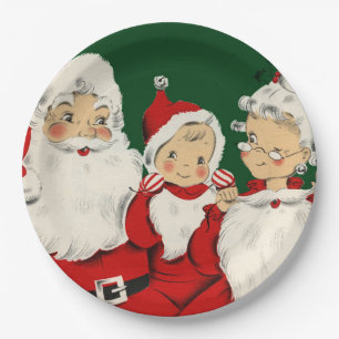 Prato De Papel Família de Papai Noel Retro Meados do Século – Kit