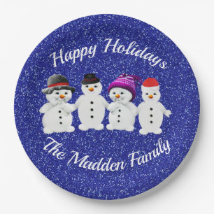Prato De Papel Família de Quatro Neves Blue Sparkle Winter