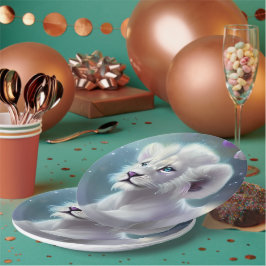 Prato De Papel Fantasia de Leão Branco