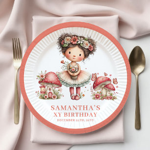 Prato De Papel Fantasia Fada 1º Aniversário Rosa Bege Floral Pape