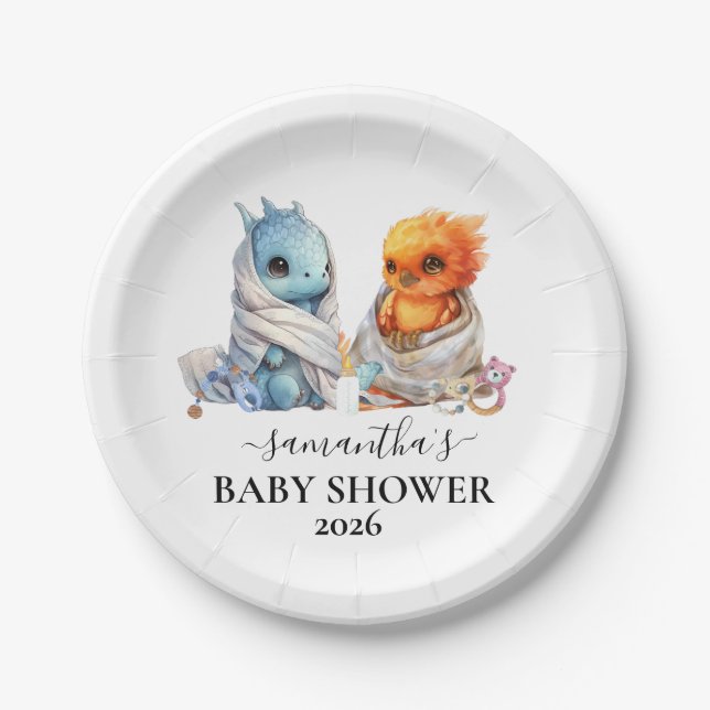 Prato De Papel Fantasia Fantástica do Dragão de Fênix Gêmeos (Frente)