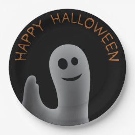 Prato De Papel Fantasma Amigável (Feliz Halloween)