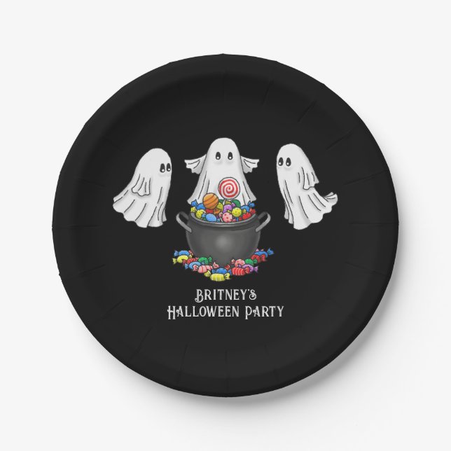 Prato De Papel Fantasma Assustador de Halloween (Frente)