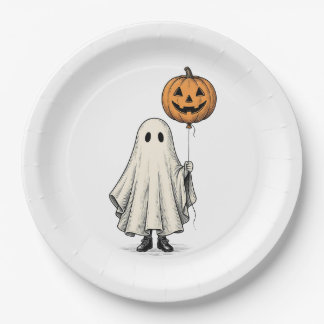 Prato De Papel Fantasma de Abóbora de Balão de Halloween Vintage