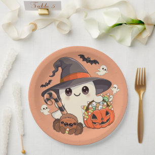 Prato De Papel Fantasma de Halloween Fofo no Estilo Kawaii