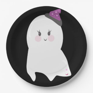 Prato De Papel Fantasma de Halloween Fofo Roxo Preto