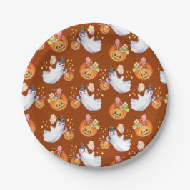 Prato De Papel Fantasma do Dia das Bruxas e padrão perfeito de do