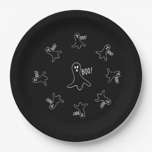 Prato De Papel fantasma engraçado gritando bô para o halloween