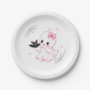 Prato De Papel Fantasma Little Boo Chá de Bebê de Halloween Ros