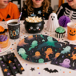 Prato De Papel Fantasma Pastel Adorável Halloween Caprichoso Assu