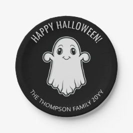 Prato De Papel Fantasma Sorridente Fofinho Feliz Halloween Preto 