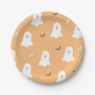 Prato De Papel Fantasmas bonitos - Placa de Papel Laranja Pastel 
