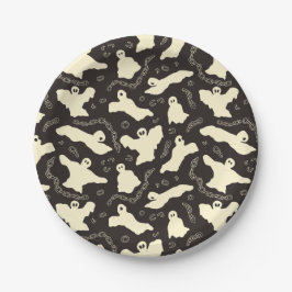 Prato De Papel Fantasmas cremosos - padrão de Halloween.