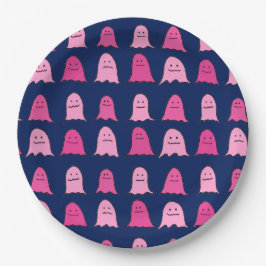 Prato De Papel Fantasmas do Dia das Bruxas Rosa no Azul Escuro