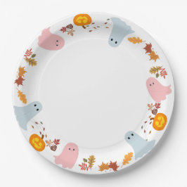 Prato De Papel Fantasmas e abóboras bonitos de halloween