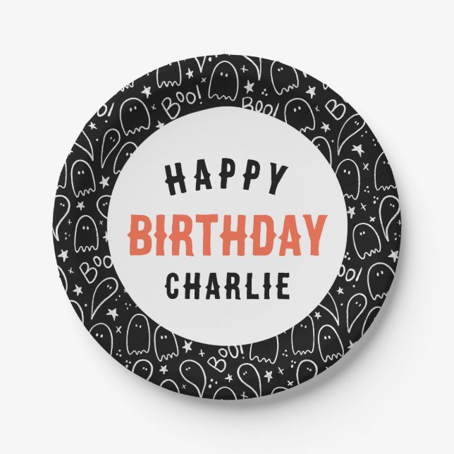 Prato De Papel Fantasmas Personalizados Crianças de Halloween Ani (Frente)