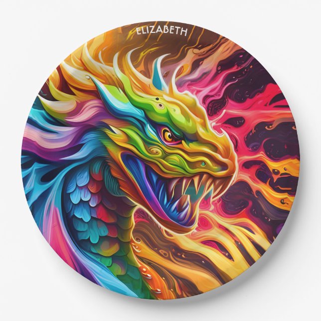 Prato De Papel Fantasy Colorful Myth Vivid Dragon. (Frente)