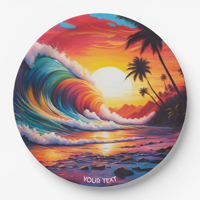 Prato De Papel Fantasy Cuja Vivid Waves Beach Sunset (Frente)