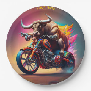 Prato De Papel Fantasy Cute Bull Riding Bike