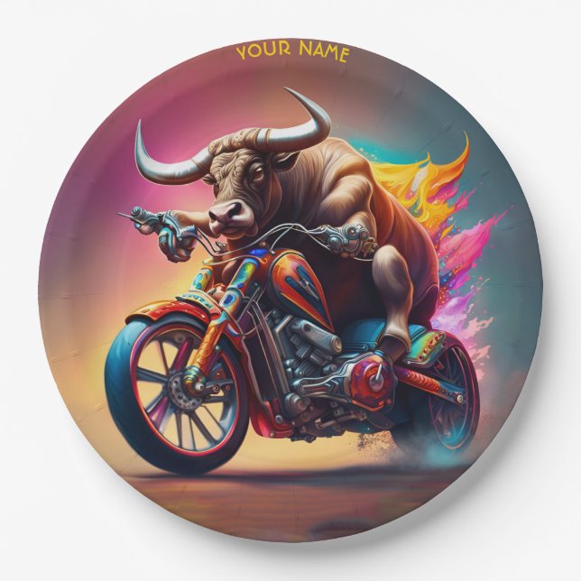 Prato De Papel Fantasy Cute Bull Riding Bike (Frente)