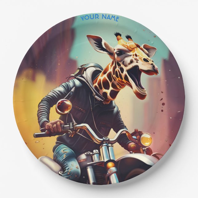 Prato De Papel Fantasy Cute Giraffe Riding Bike (Frente)