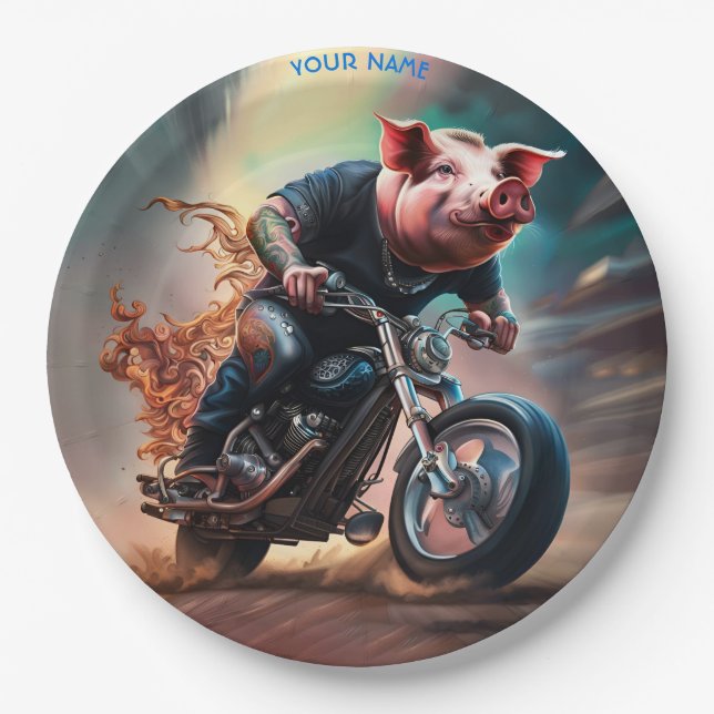 Prato De Papel Fantasy Cute Pig Riding Bike (Frente)