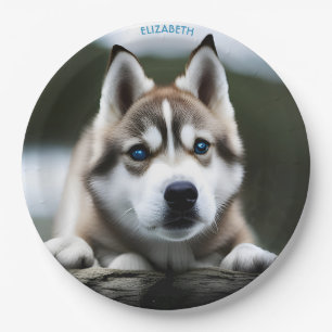 Prato De Papel Fantasy Cute Siberian Husky, Vintage Fantasy