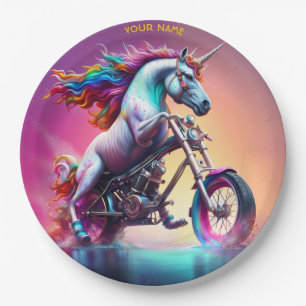 Prato De Papel Fantasy Cute Unicorn Riding Bike