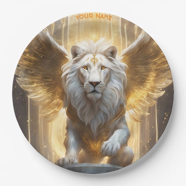 Prato De Papel Fantasy Cute Vivid Angelic White Lion (Frente)