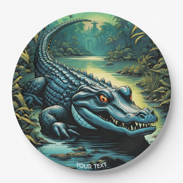 Prato De Papel Fantasy Cute Vivid Cartoon Alligator Forest (Frente)