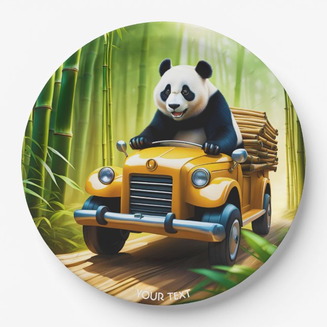 Prato De Papel Fantasy Cute Vivid Panda Bamboo Carro (Frente)