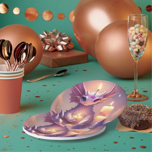 Prato De Papel Fantasy Dragon com Velas de Aniversário (Múltiplo)